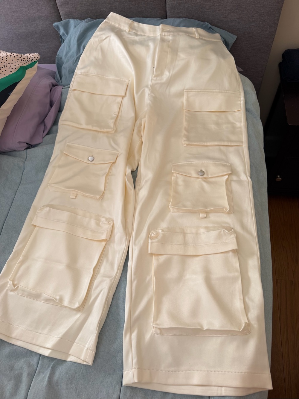 Forever 21 Cream Wide-Leg Cargo Jumpsuit Pants
